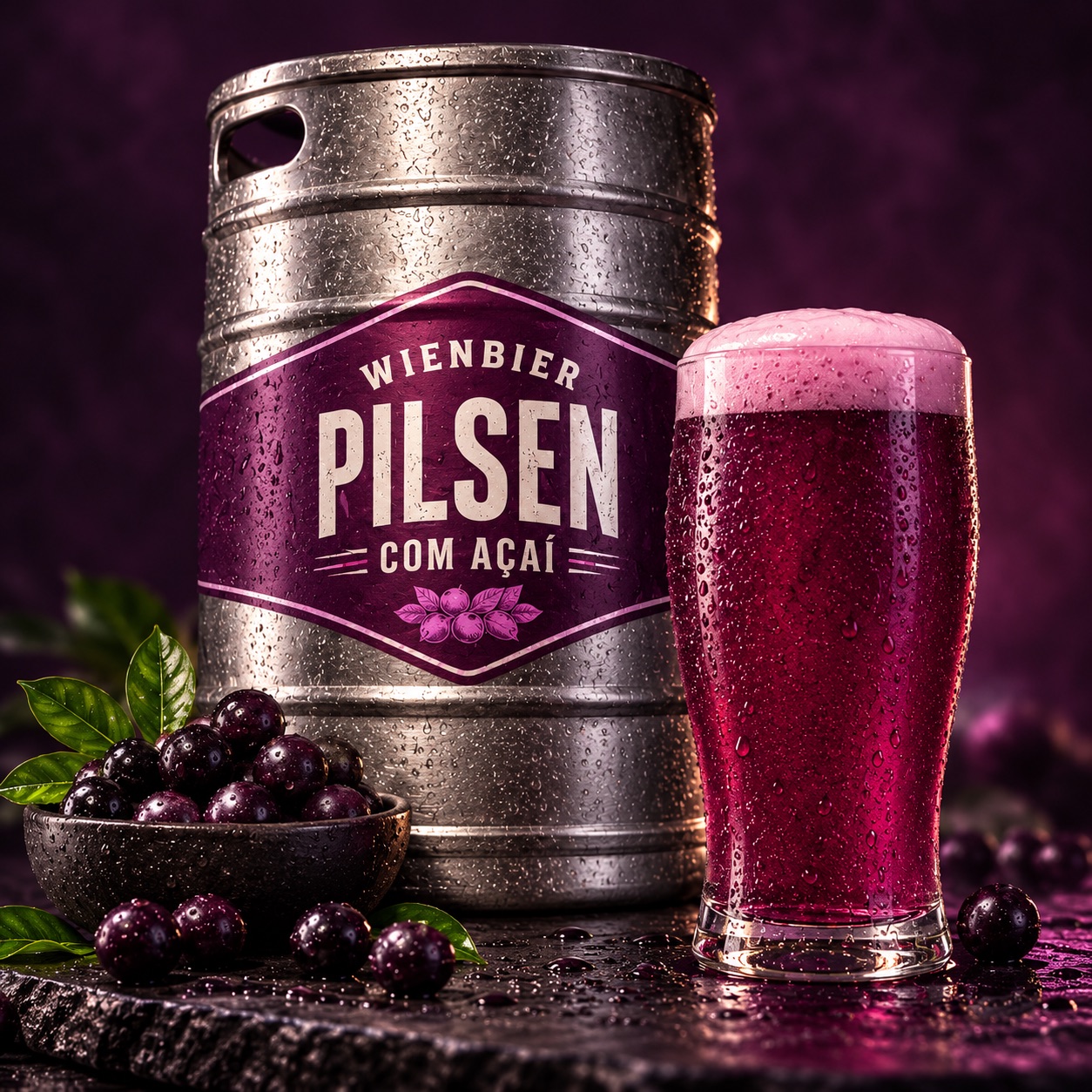 Foto do chopp Wienbier Pilsen com Açaí